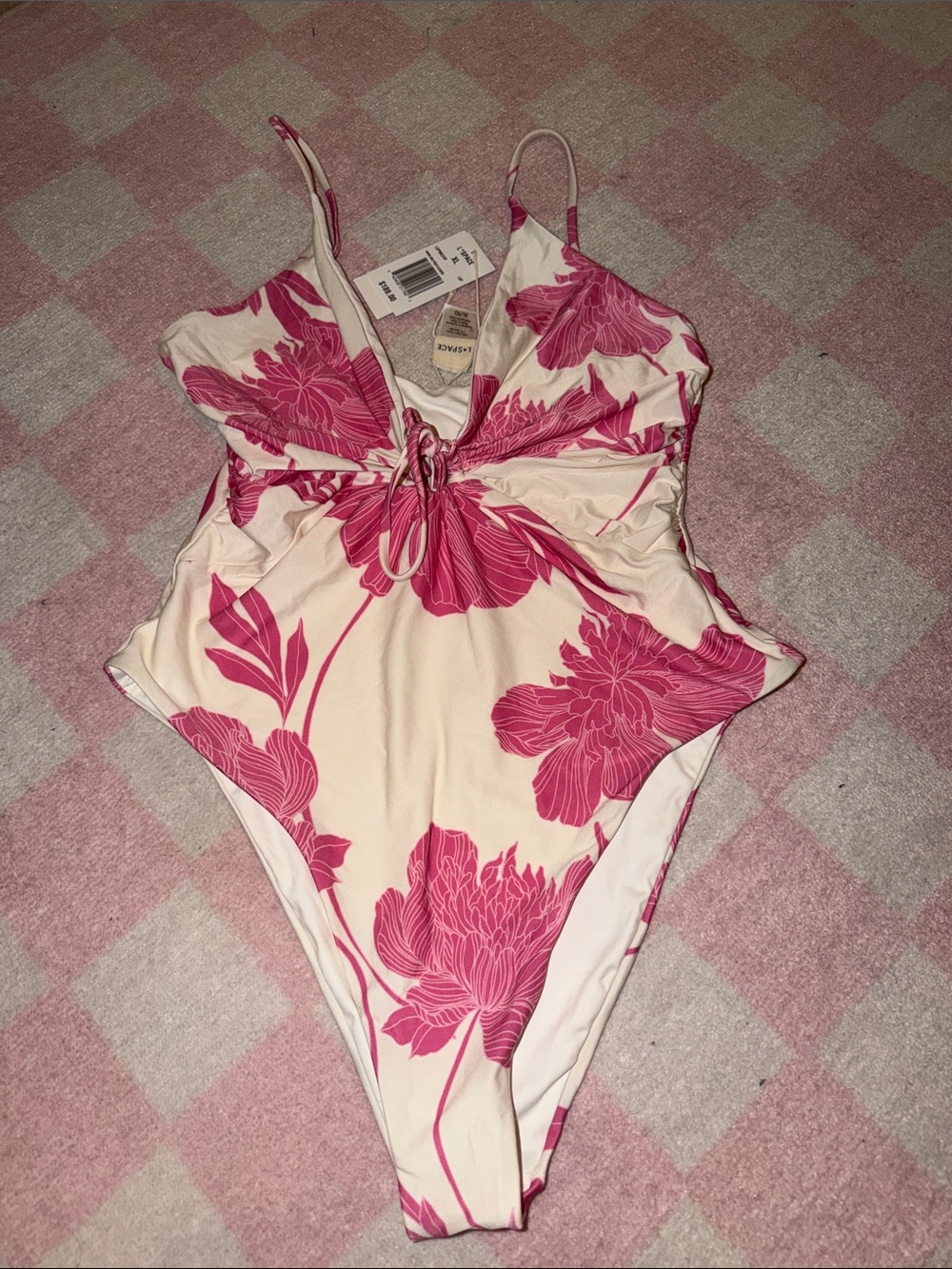 L*Space Pink Floral Tie-Front One-Piece Swimsuit on Cream